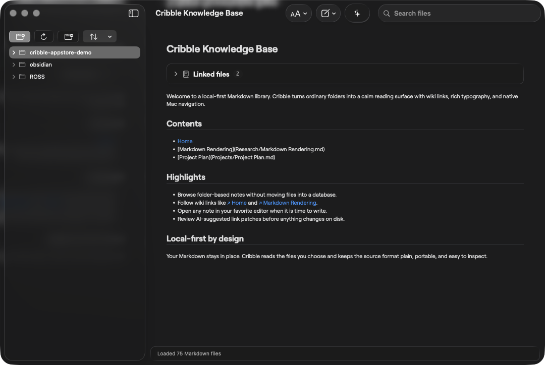 Cribble reading a Markdown file